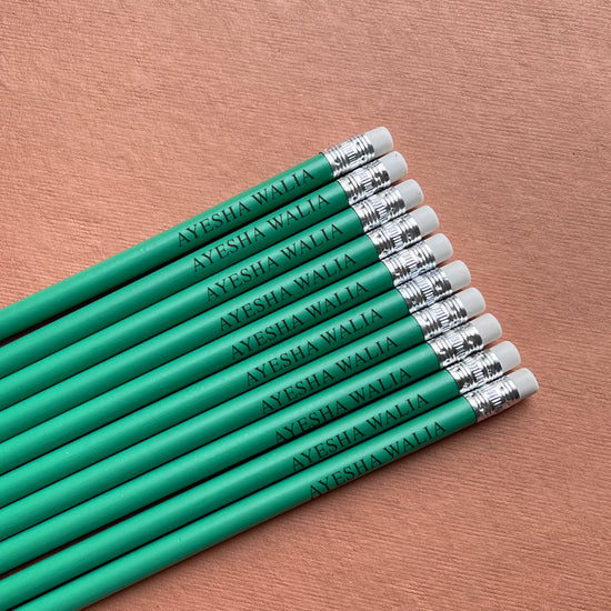 Personalised emerald green pencils